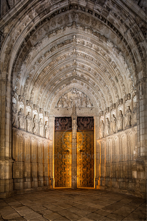 Toldedo Cathedral Puerta del Perdon Doors at Night