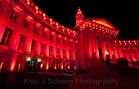 Denver City and County Building with Red Holiday Lights